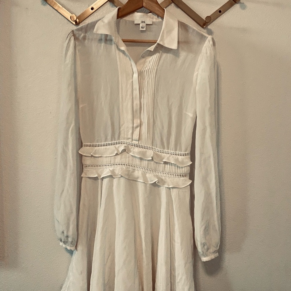 Zac Posen 100% Silk Ruffle Trim Dress Ivory Vintage 2000s Size 4 Rare